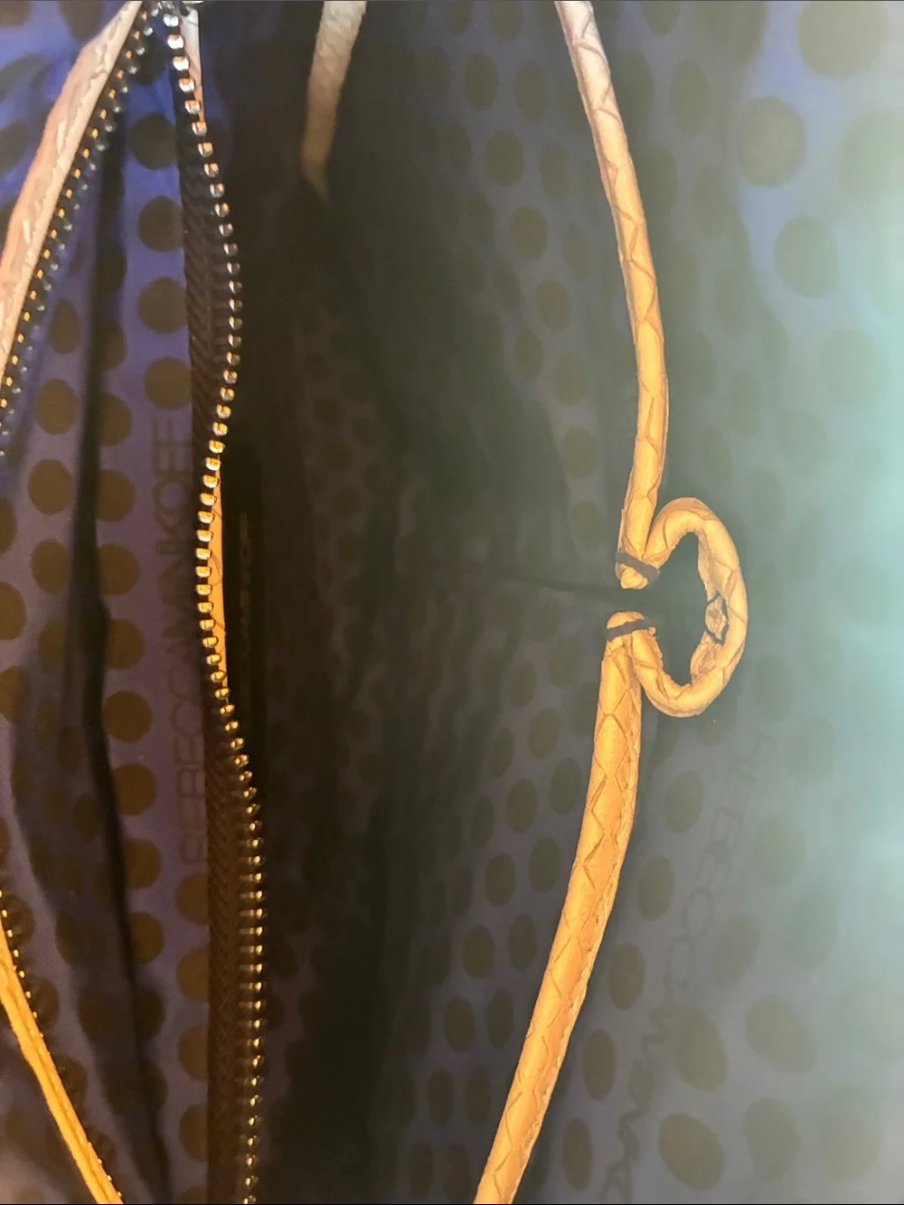 Rebecca Minkoff Cream and Black Faux Snakeskin Satchel with Gold Plaque
